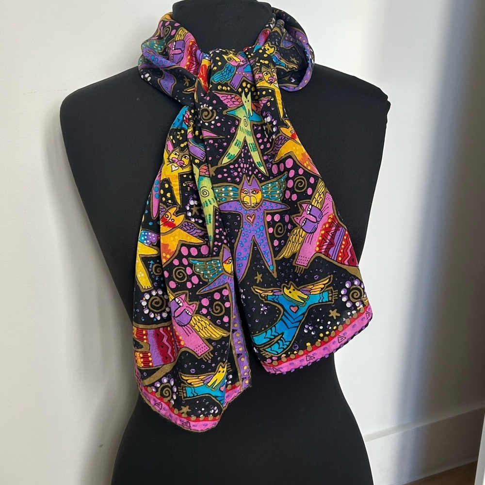 Vintage Laurel Burch Feline Fairies 100% Silk Scarf